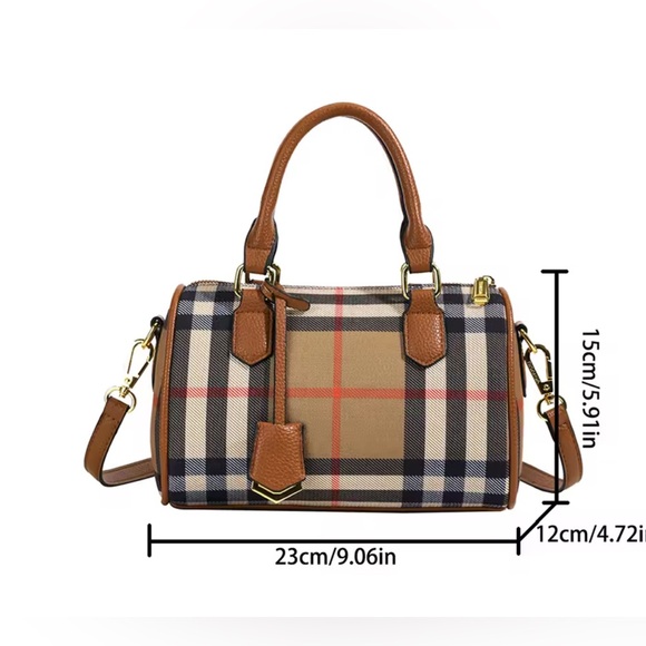 NEW $158 Brit London Preppy Plaid Brown Checkered Women's Bag - Picture 4 of 5